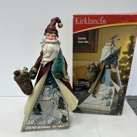 Kirklands Other - Kirkland‎ 18" tall Metal Tin Santa Claus Tea Light Votive Candle Holder Holidays